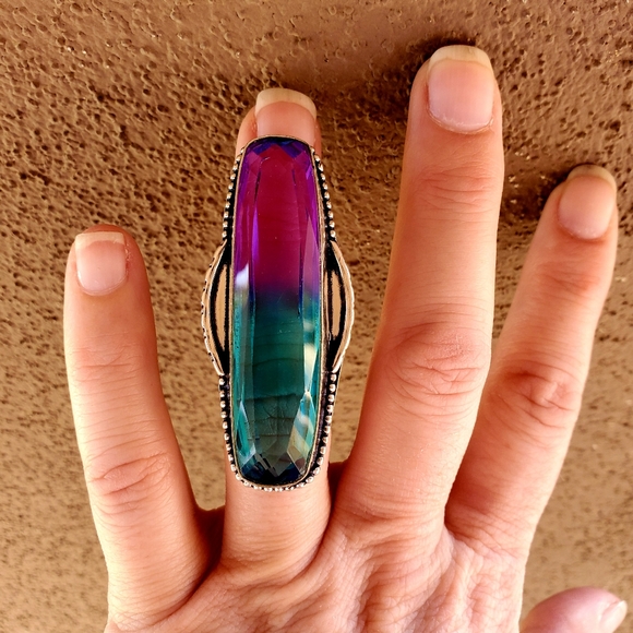 New Oversized Bi-Color Tourmaline 925 Silver Statement Ring. - Picture 9 of 15